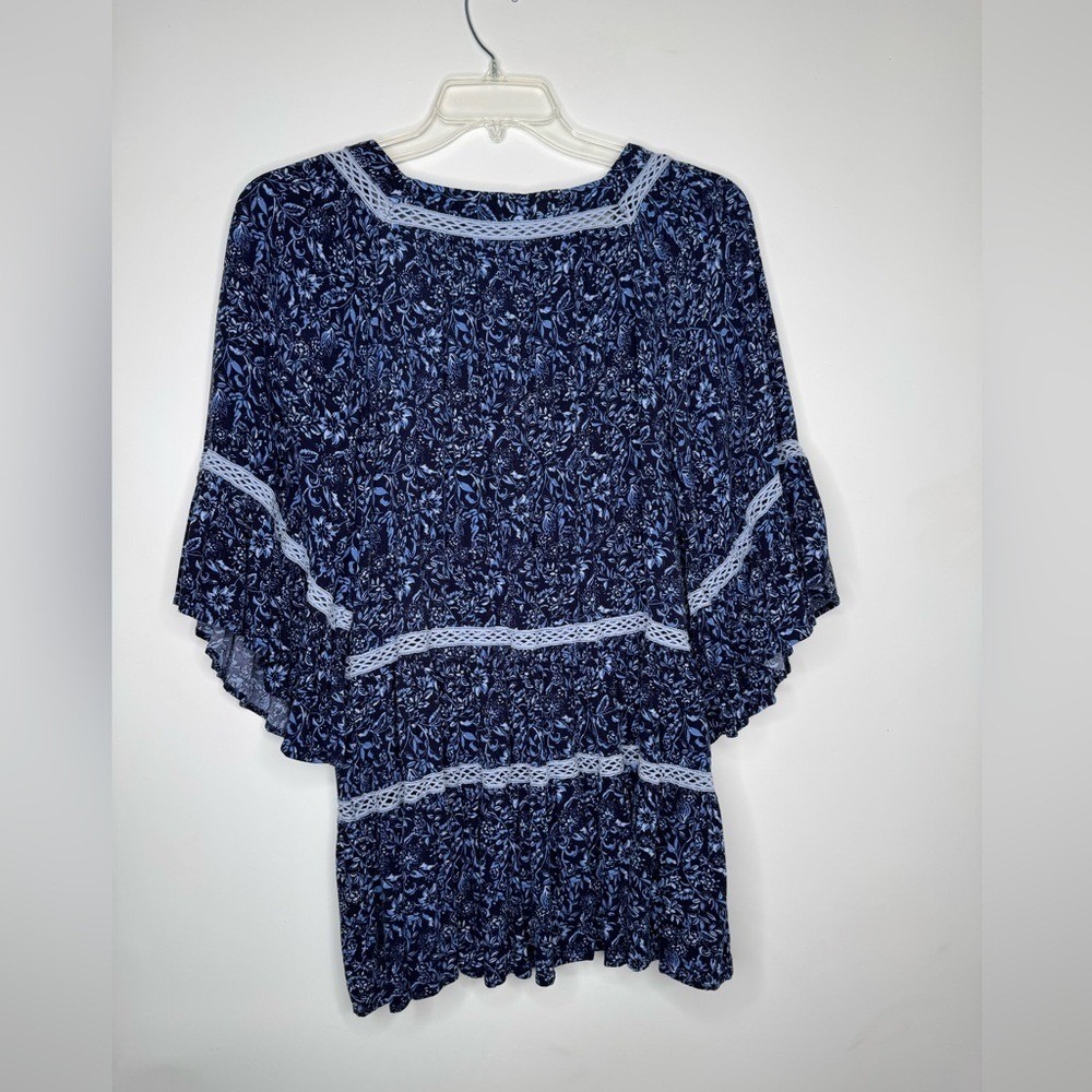 Free‎ People Womens Let's Talk About It Blue Floral Bell Sleeve Tunic Size M - Picture 7 of 10